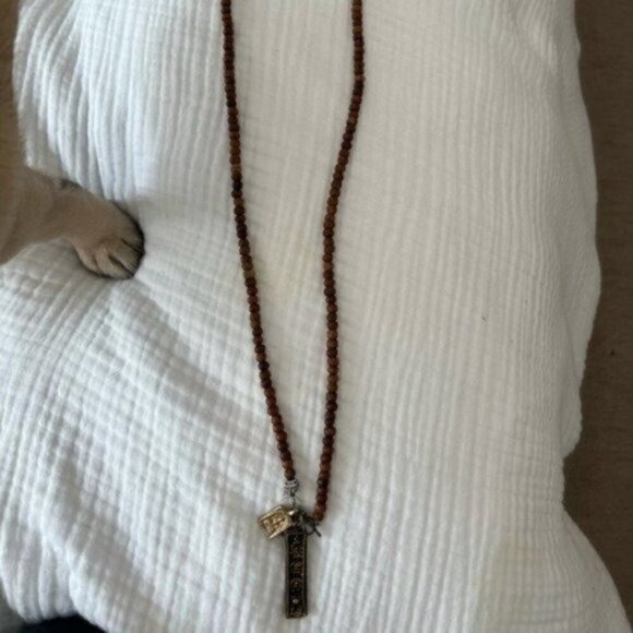 Wood Beaded Necklaces for Women with Gold Pendant - Gold Necklace for Women - Picture 7 of 7